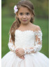 Long Sleeves Ivory Lace Tulle Illusion Neck Floor Length Flower Girl Dress